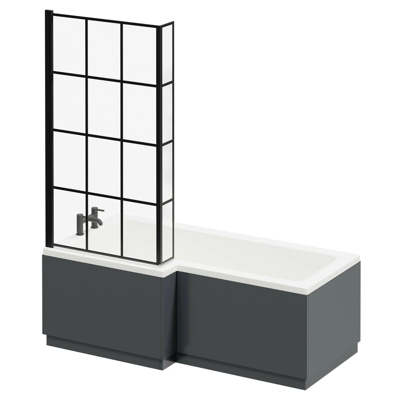 Loire 1700mm Left Hand L Shaped Shower Bath With Matt Black Bath Screen And Gloss Grey Front And End Bath Panel 4 Loire 1700mm Left Hand L Shaped Shower Bath With Matt Black Bath Screen And Gloss Grey Front And End Bath Panel - Image 2