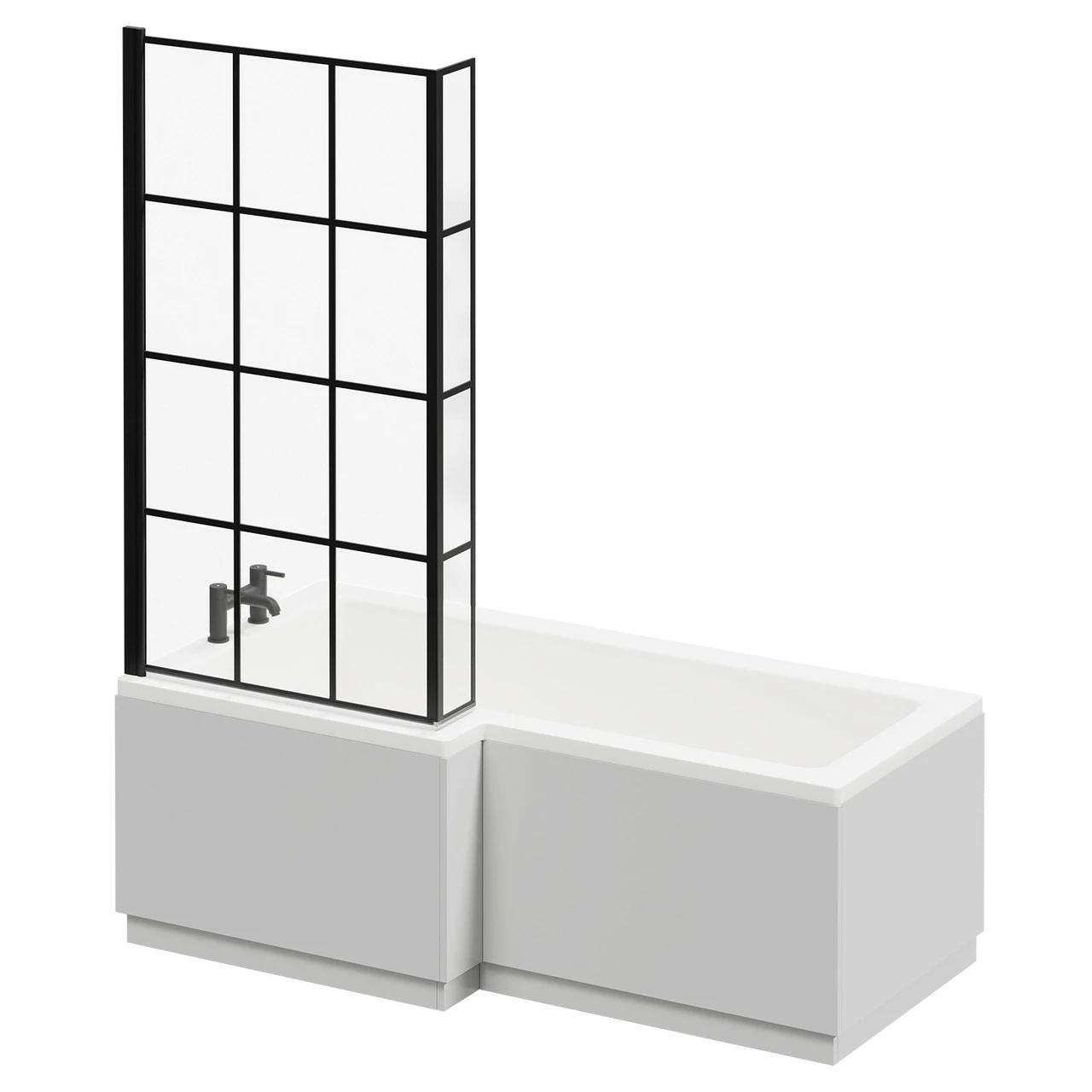 Loire 1700mm Left Hand L Shaped Shower Bath With Matt Black Bath Screen And Gloss Grey Peal Front And End Bath Panel 4 Loire 1700mm Left Hand L Shaped Shower Bath With Matt Black Bath Screen And Gloss Grey Peal Front And End Bath Panel - Image 2