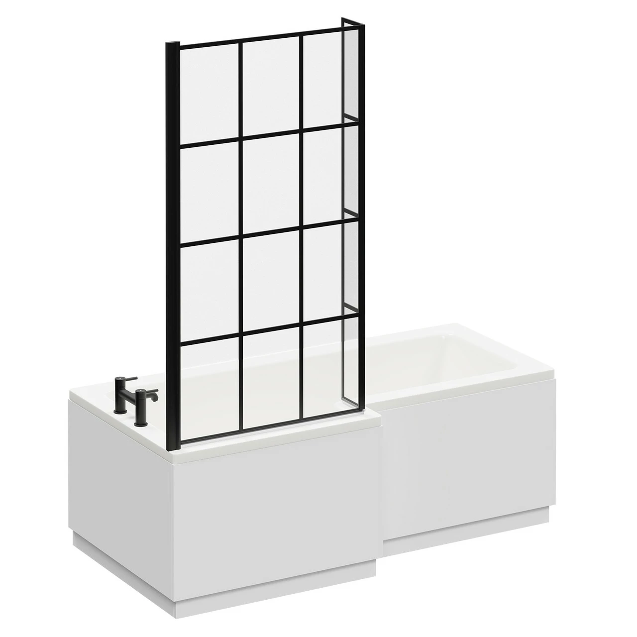Loire 1700mm Left Hand L Shaped Shower Bath With Matt Black Bath Screen And Gloss White Front And End Bath Panel 5 Loire 1700mm Left Hand L Shaped Shower Bath With Matt Black Bath Screen And Gloss White Front And End Bath Panel - Image 3