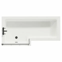 Loire 1700mm Left Hand L Shaped Shower Bath With Matt Black Bath Screen And Gloss White Front And End Bath Panel