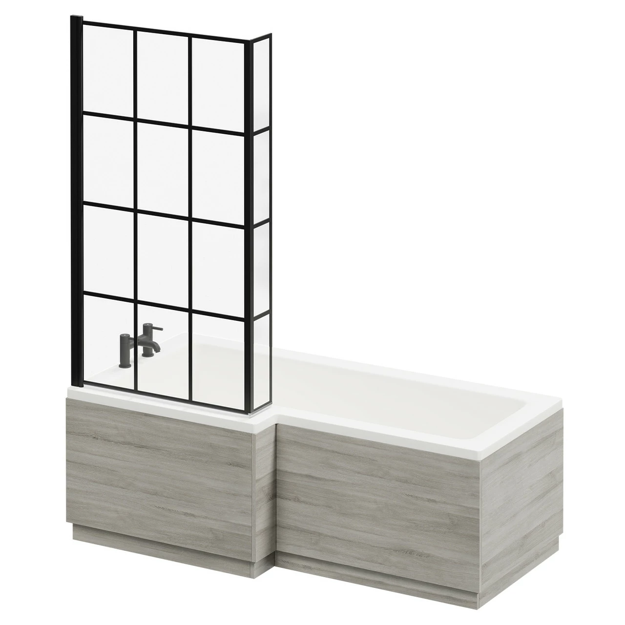 Loire 1700mm Left Hand L Shaped Shower Bath With Matt Black Bath Screen And Molina Ash Front And End Bath Panel 4 Loire 1700mm Left Hand L Shaped Shower Bath With Matt Black Bath Screen And Molina Ash Front And End Bath Panel - Image 2