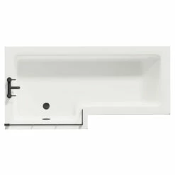 Loire 1700mm Left Hand L Shaped Shower Bath With Matt Black Bath Screen And Molina Ash Front And End Bath Panel