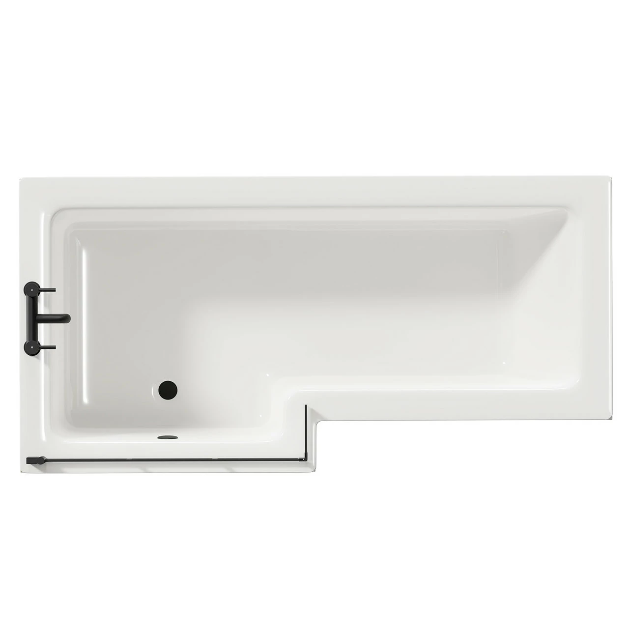 Loire 1700mm Left Hand L Shaped Shower Bath With Matt Black Bath Screen And Olive Green Front And End Bath Panels