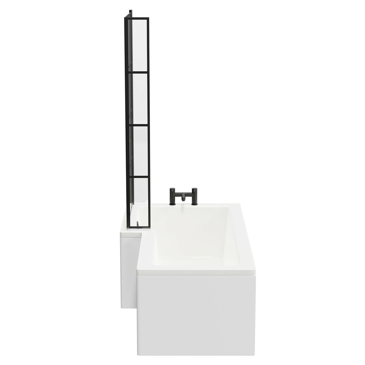 Loire 1700mm Left Hand L Shaped Shower Bath With Matt Black Bath Screen And White Acrylic Front Bath Panel - Image 5