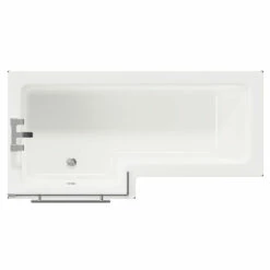 Loire 1700mm Left Hand L Shaped Shower Bath With Polished Chrome Towel Rail Bath Screen And Deep Blue Front And End Bath Panels