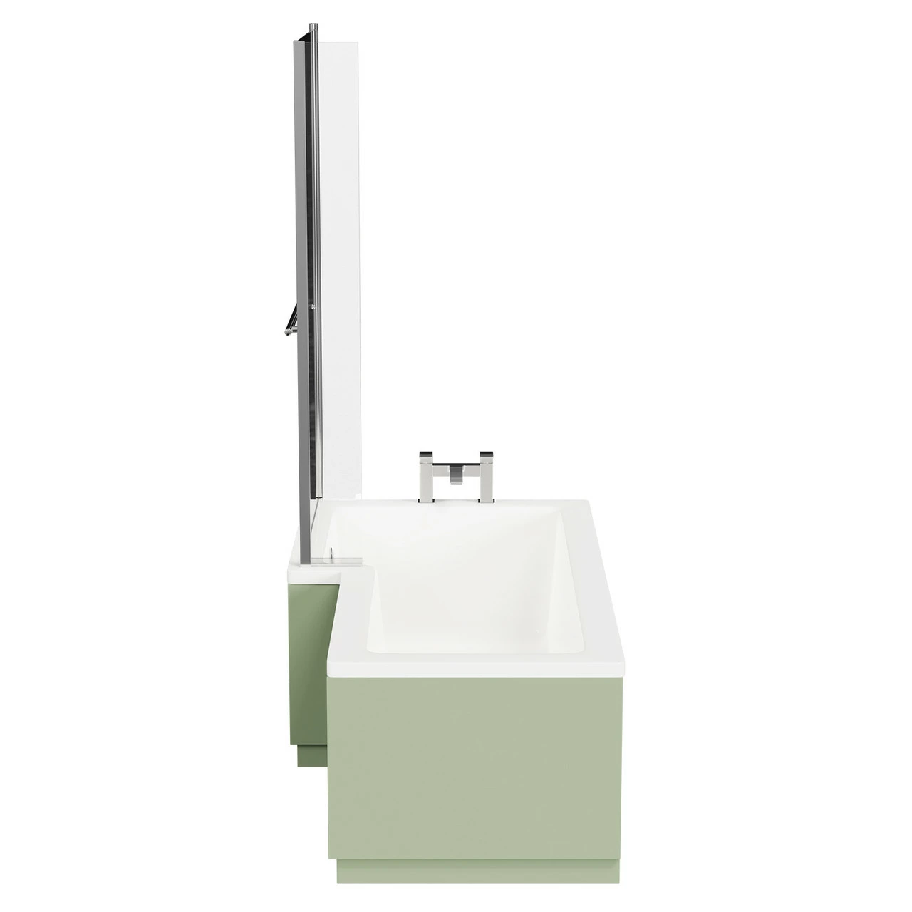Loire 1700mm Left Hand L Shaped Shower Bath With Polished Chrome Towel Rail Bath Screen And Olive Green Front And End Bath Panels - Image 5