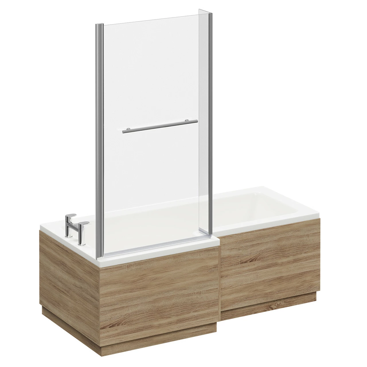 Loire 1700mm Left Hand L Shaped Shower Bath With Towel Rail Bath Screen And Bordalino Oak Front And End Bath Panel 5 Loire 1700mm Left Hand L Shaped Shower Bath With Towel Rail Bath Screen And Bordalino Oak Front And End Bath Panel - Image 3