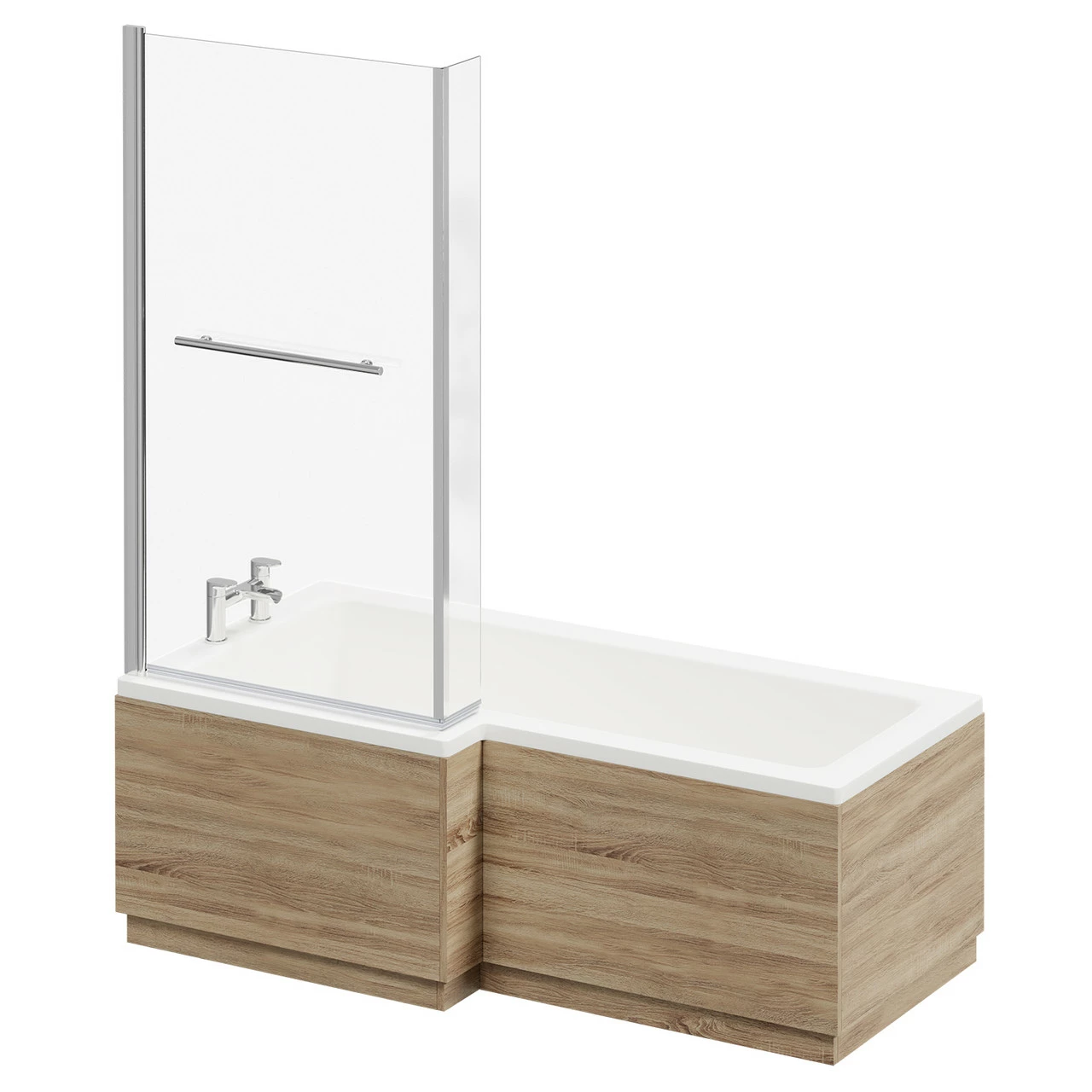 Loire 1700mm Left Hand L Shaped Shower Bath With Towel Rail Bath Screen And Bordalino Oak Front And End Bath Panel 4 Loire 1700mm Left Hand L Shaped Shower Bath With Towel Rail Bath Screen And Bordalino Oak Front And End Bath Panel - Image 2