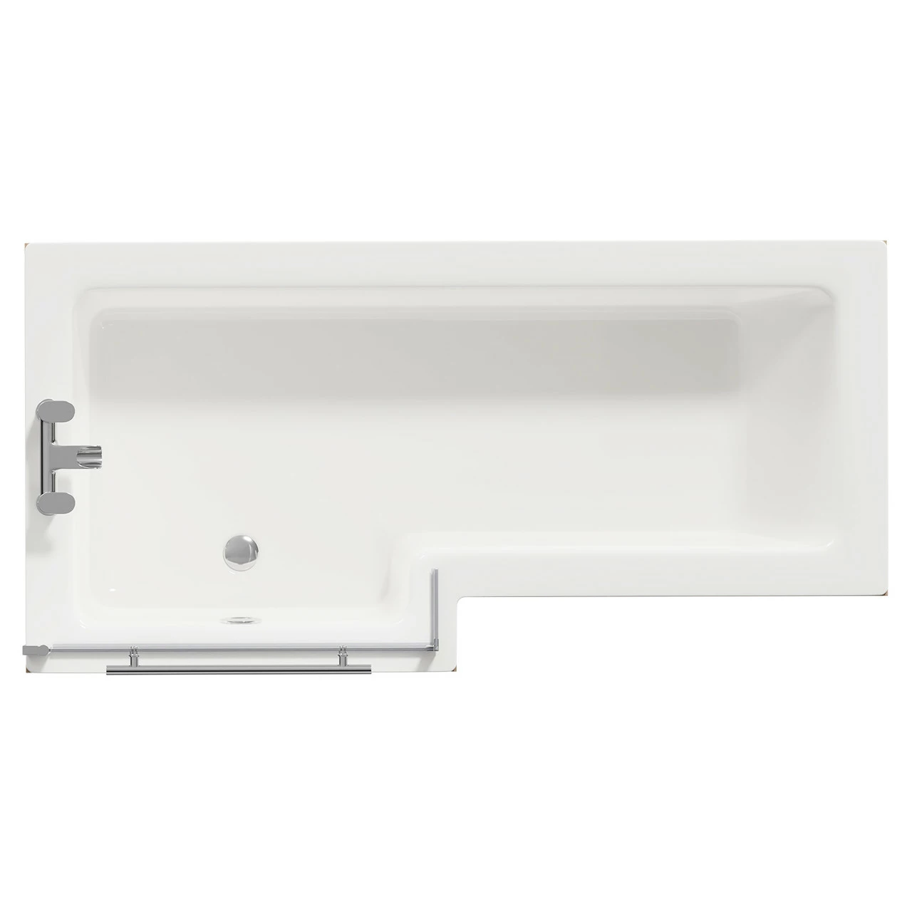 Loire 1700mm Left Hand L Shaped Shower Bath With Towel Rail Bath Screen And Bordalino Oak Front And End Bath Panel 3 Loire 1700mm Left Hand L Shaped Shower Bath With Towel Rail Bath Screen And Bordalino Oak Front And End Bath Panel