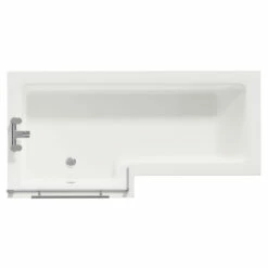 Loire 1700mm Left Hand L Shaped Shower Bath With Towel Rail Bath Screen And Gloss White Front And End Bath Panel