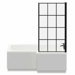 Loire 1700mm Right Hand L Shaped Shower Bath With Matt Black Bath Screen And Gloss Grey Pearl Front And End Bath Panel -Bathroom Products Sales Store loire 1700mm right hand l shaped shower bath with matt black bath screen and gloss grey pearl front and end bath panel front 32598.1691438789