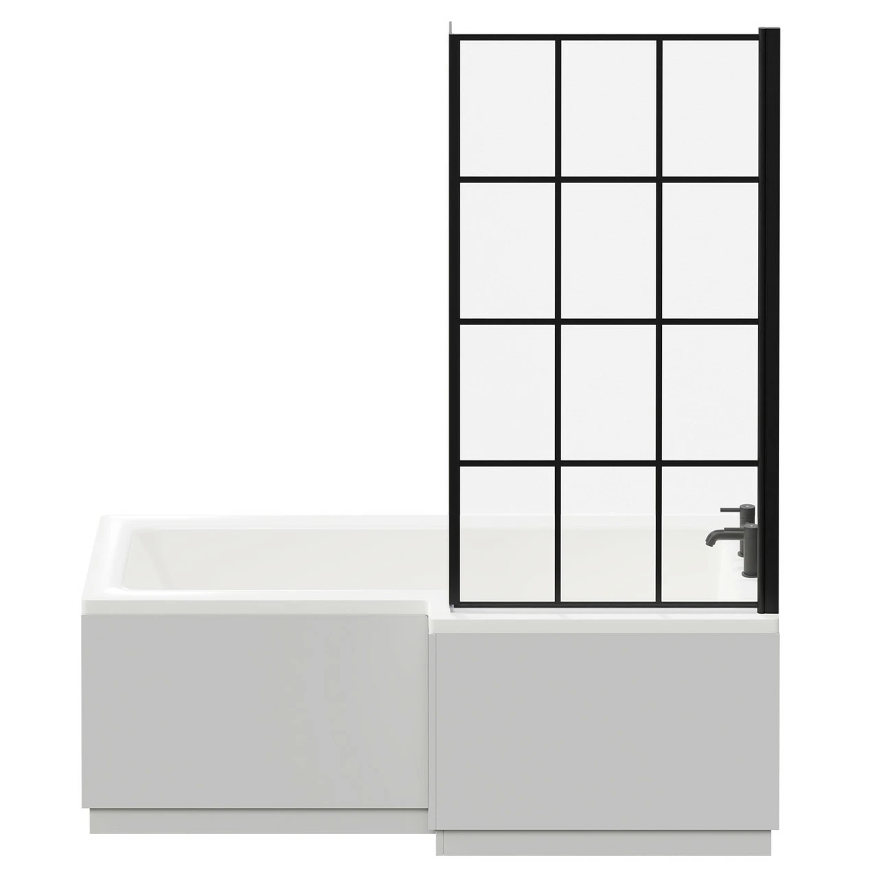 Loire 1700mm Right Hand L Shaped Shower Bath With Matt Black Bath Screen And Gloss Grey Pearl Front And End Bath Panel - Image 4