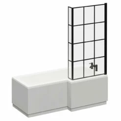 Loire 1700mm Right Hand L Shaped Shower Bath With Matt Black Bath Screen And Gloss Grey Pearl Front And End Bath Panel -Bathroom Products Sales Store loire 1700mm right hand l shaped shower bath with matt black bath screen and gloss grey pearl front and end bath panel left 54104.1667579131