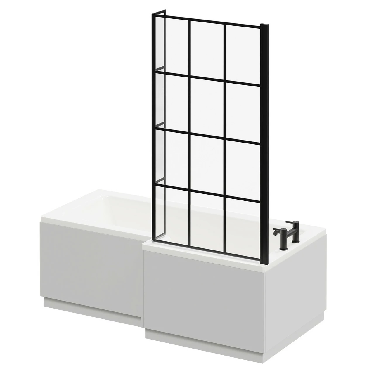 Loire 1700mm Right Hand L Shaped Shower Bath With Matt Black Bath Screen And Gloss Grey Pearl Front And End Bath Panel - Image 2