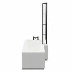 Loire 1700mm Right Hand L Shaped Shower Bath With Matt Black Bath Screen And Gloss Grey Pearl Front And End Bath Panel -Bathroom Products Sales Store loire 1700mm right hand l shaped shower bath with matt black bath screen and gloss grey pearl front and end bath panel side 11847.1691438789