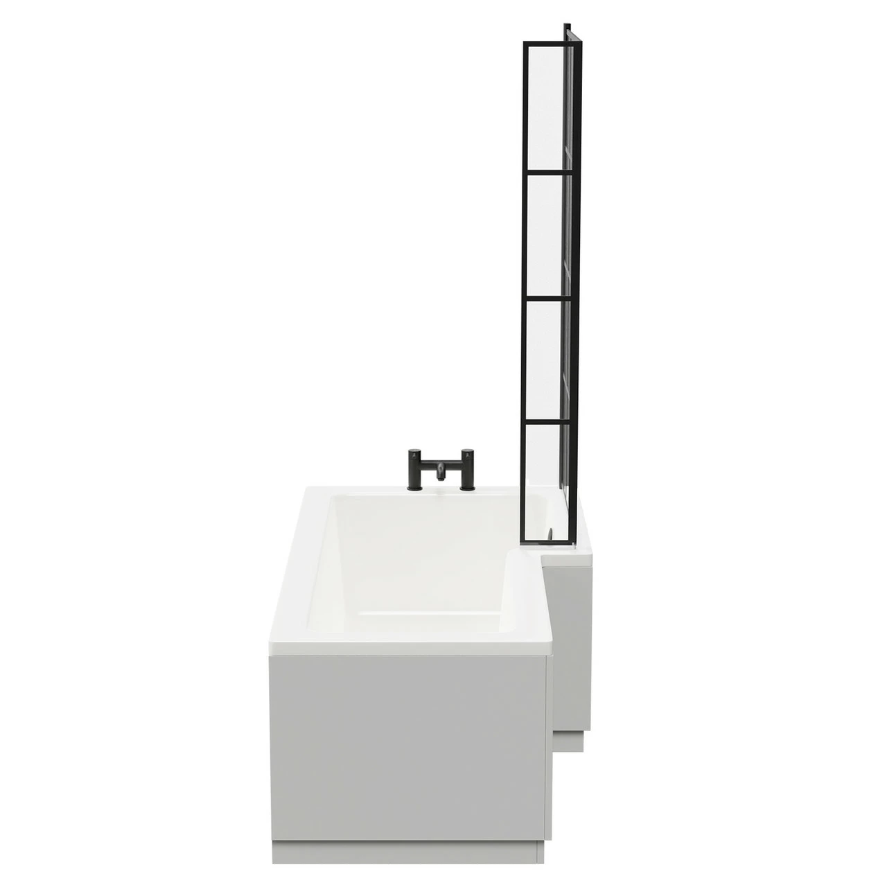 Loire 1700mm Right Hand L Shaped Shower Bath With Matt Black Bath Screen And Gloss Grey Pearl Front And End Bath Panel - Image 5