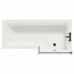 Loire 1700mm Right Hand L Shaped Shower Bath With Matt Black Bath Screen And Molina Ash Front And End Bath Panel