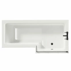 Loire 1700mm Right Hand L Shaped Shower Bath With Matt Black Bath Screen And Olive Green Front And End Bath Panels