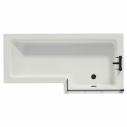 Loire 1700mm Right Hand L Shaped Shower Bath With Matt Black Bath Screen And White Acrylic Front Bath Panel