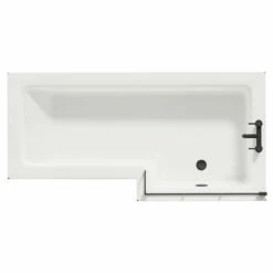 Loire 1700mm Right Hand L Shaped Shower Bath With Matt Black Bath Screen With Gloss Grey Front And End Bath Panel