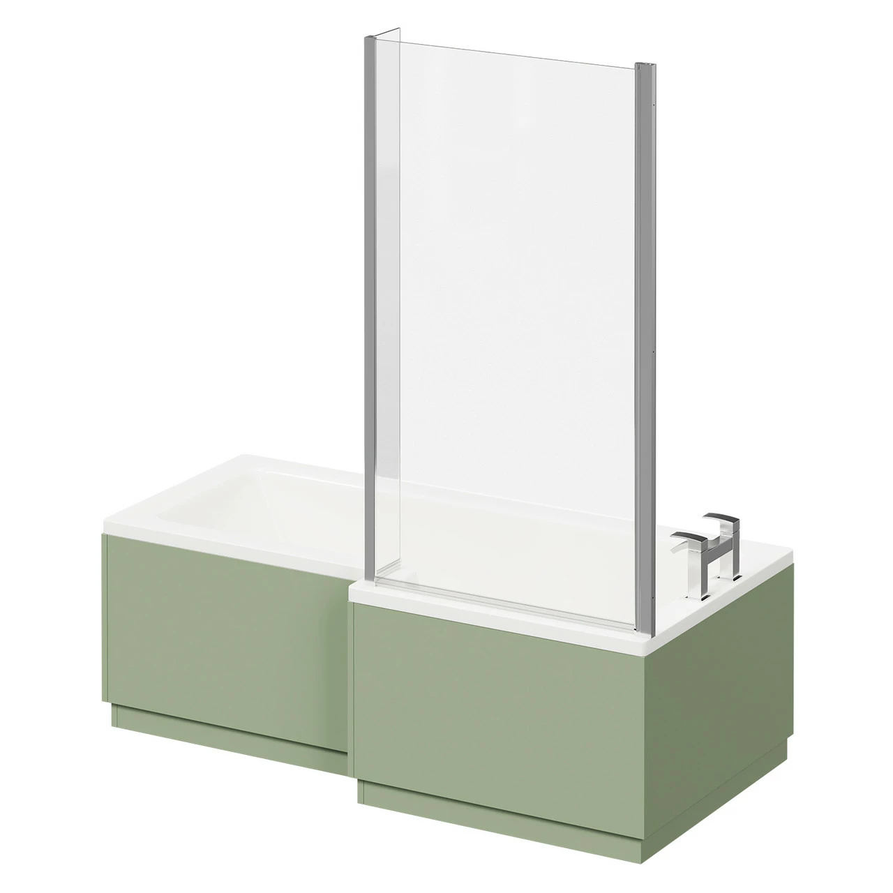Loire 1700mm Right Hand L Shaped Shower Bath With Polished Chrome Bath Screen And Olive Green Front And End Bath Panels 4 Loire 1700mm Right Hand L Shaped Shower Bath With Polished Chrome Bath Screen And Olive Green Front And End Bath Panels - Image 2