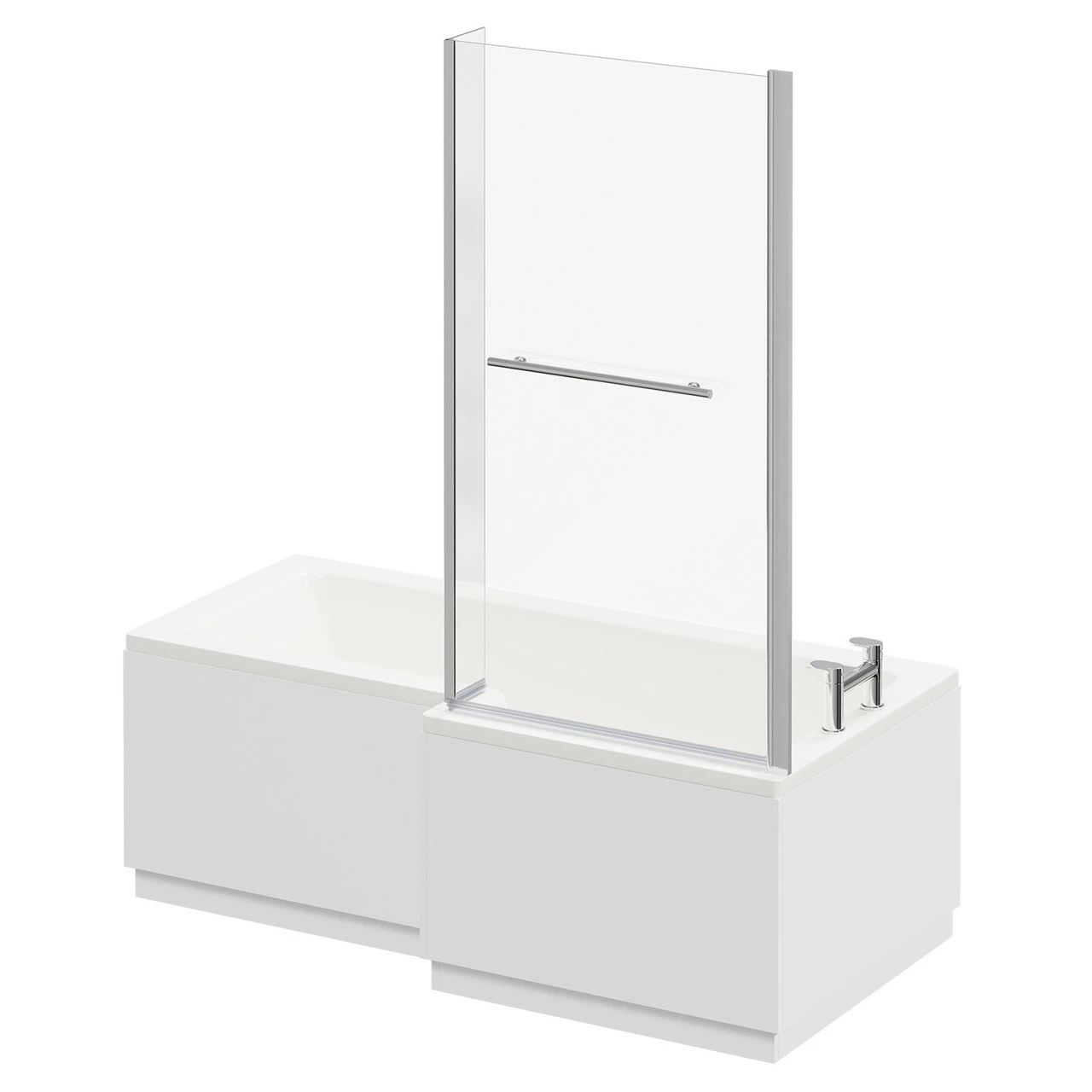 Loire 1700mm Right Hand L Shaped Shower Bath With Towel Rail Bath Screen And Gloss White Front And End Bath Panel - Image 2