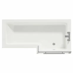 Loire 1700mm Right Hand L Shaped Shower Bath With Towel Rail Bath Screen And Gloss White Front And End Bath Panel