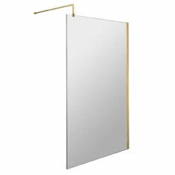 Nuie 1000mm X 1850mm Wetroom Screen With Brushed Brass Support Bar - WRSCBB010