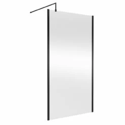 Nuie 1100mm X 2000mm Wetroom Screen With Matt Black Support Bar - WRSCOBP11