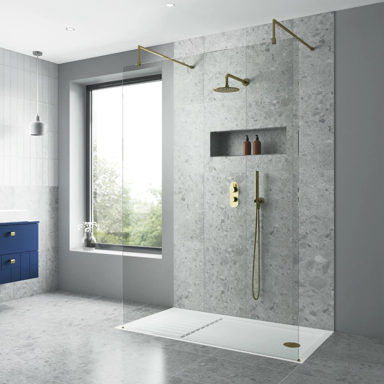 Nuie 1200mm X 1850mm Wetroom Screen With Brushed Brass Support Bar - WRSCBB012 4 Nuie 1200mm X 1850mm Wetroom Screen With Brushed Brass Support Bar - WRSCBB012 - Image 2
