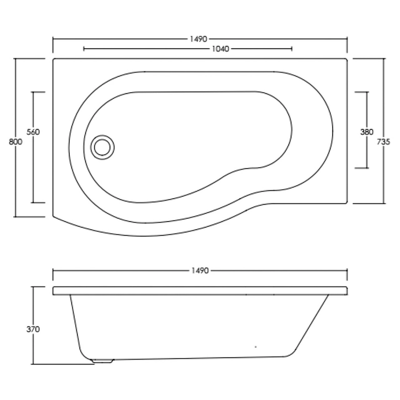 Nuie 1500mm X 900mm Left Hand B Shape Shower Bath - WBB1585L 5 Nuie 1500mm X 900mm Left Hand B Shape Shower Bath - WBB1585L - Image 3