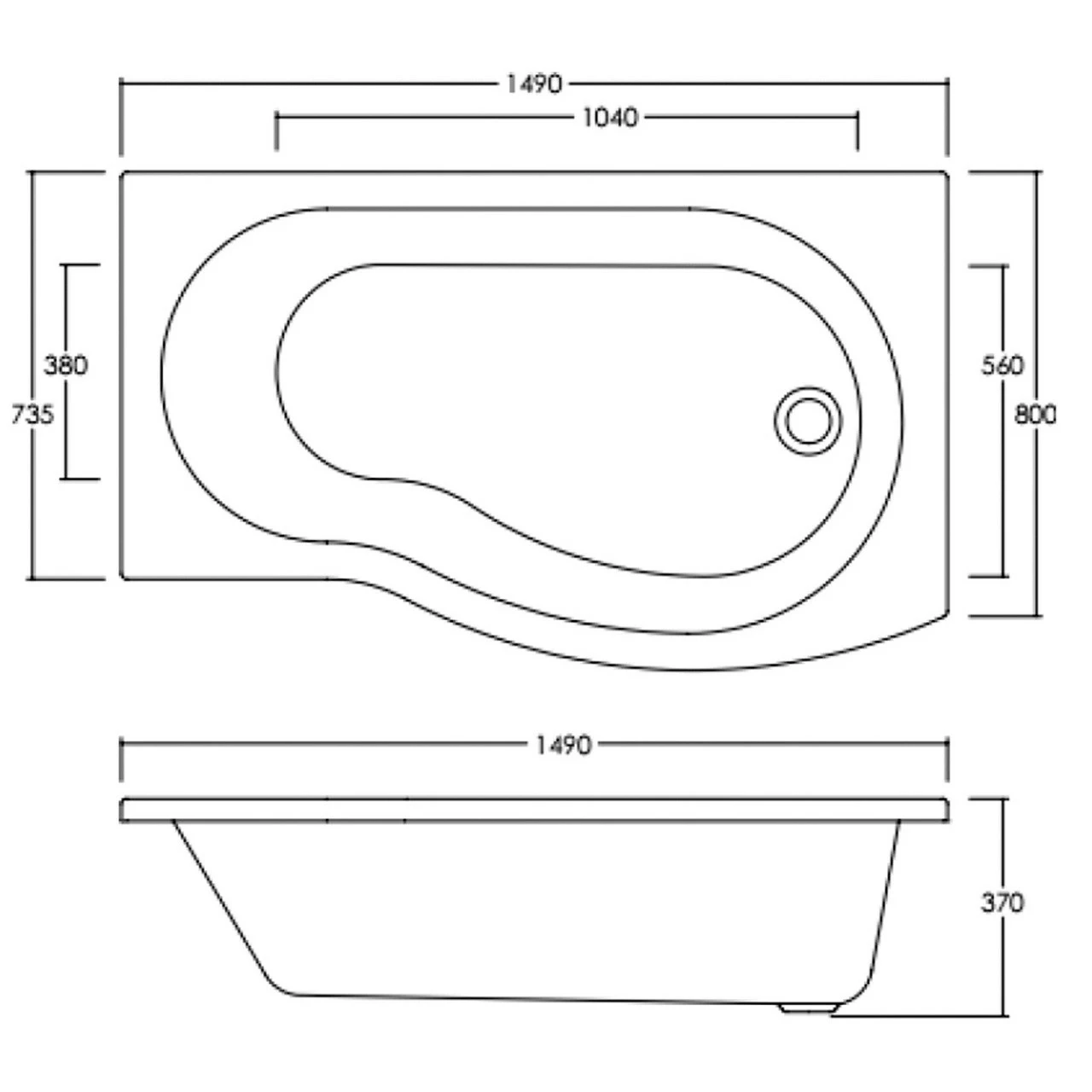 Nuie 1500mm X 900mm Right Hand B Shape Shower Bath With Screen And Front Panel - SBATH21 - Image 3