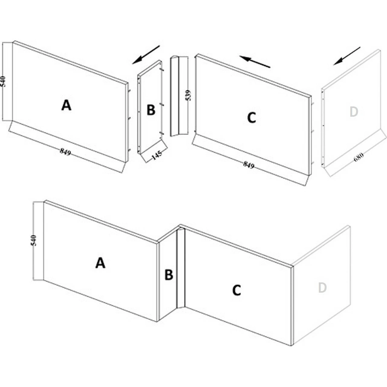 Nuie 1700mm X 850mm Left Hand Square Shower Bath With Screen And Front Panel - SBATH05 - Image 5