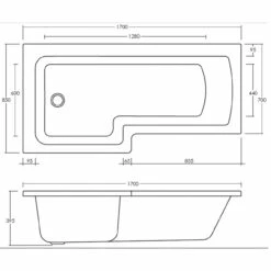 Nuie 1700mm X 850mm Left Hand Square Shower Bath With Screen And Front Panel - SBATH05 -Bathroom Products Sales Store nuie 1700mm x 850mm left hand square shower bath with screen and front panel sbath05 three 67439.1652443843