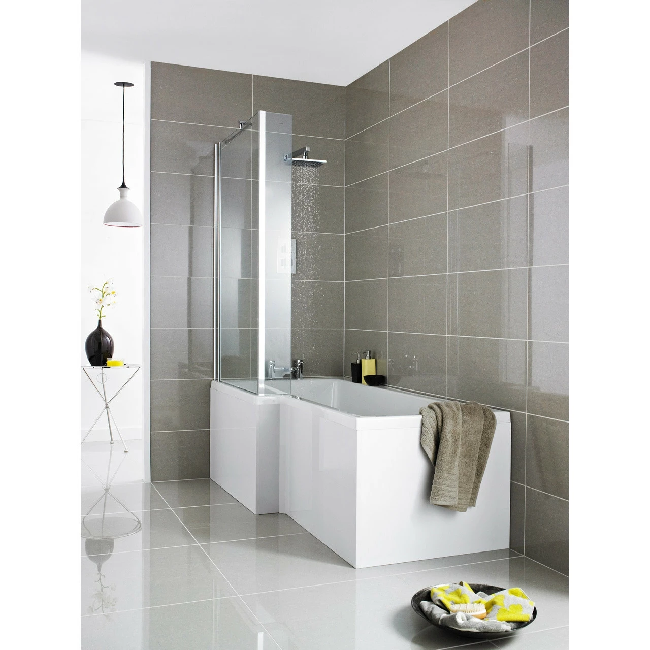 Nuie 1700mm X 850mm Left Hand Square Shower Bath With Screen And Front Panel - SBATH05 - Image 2