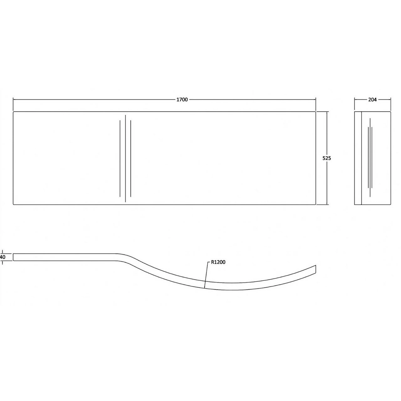 Nuie 1700mm X 900mm Right Hand B Shape Shower Bath With Screen And Front Panel - SBATH08 7 Nuie 1700mm X 900mm Right Hand B Shape Shower Bath With Screen And Front Panel - SBATH08 - Image 5
