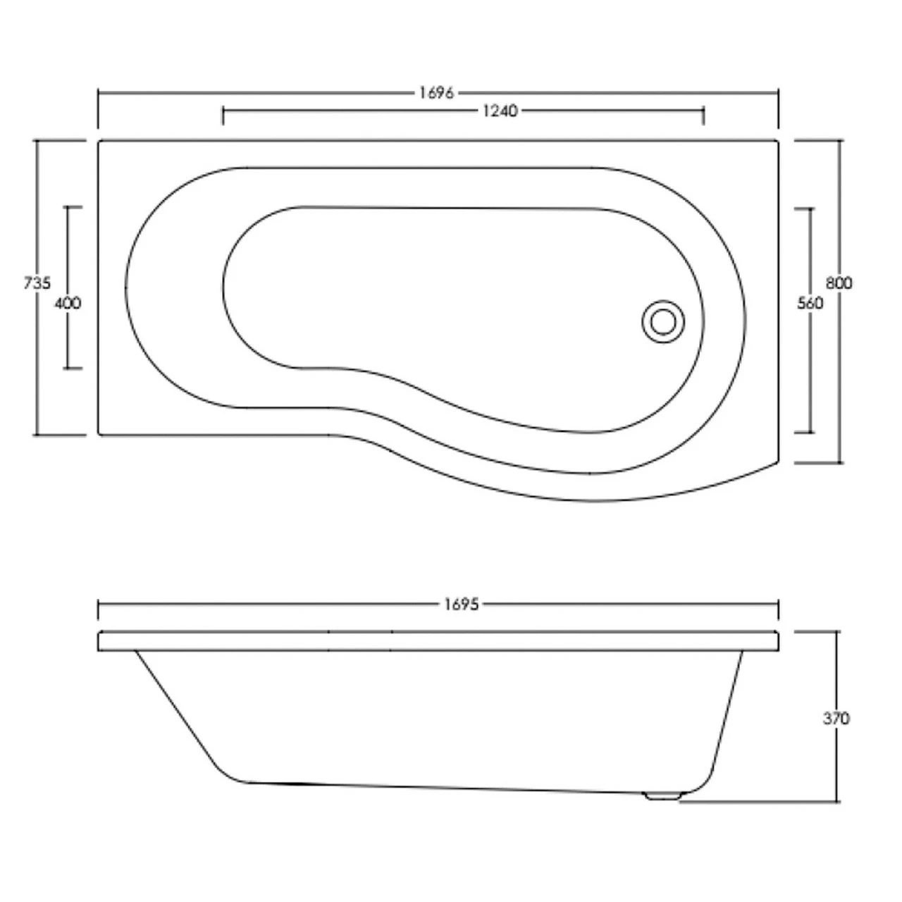 Nuie 1700mm X 900mm Right Hand B Shape Shower Bath With Screen And Front Panel - SBATH08 5 Nuie 1700mm X 900mm Right Hand B Shape Shower Bath With Screen And Front Panel - SBATH08 - Image 3