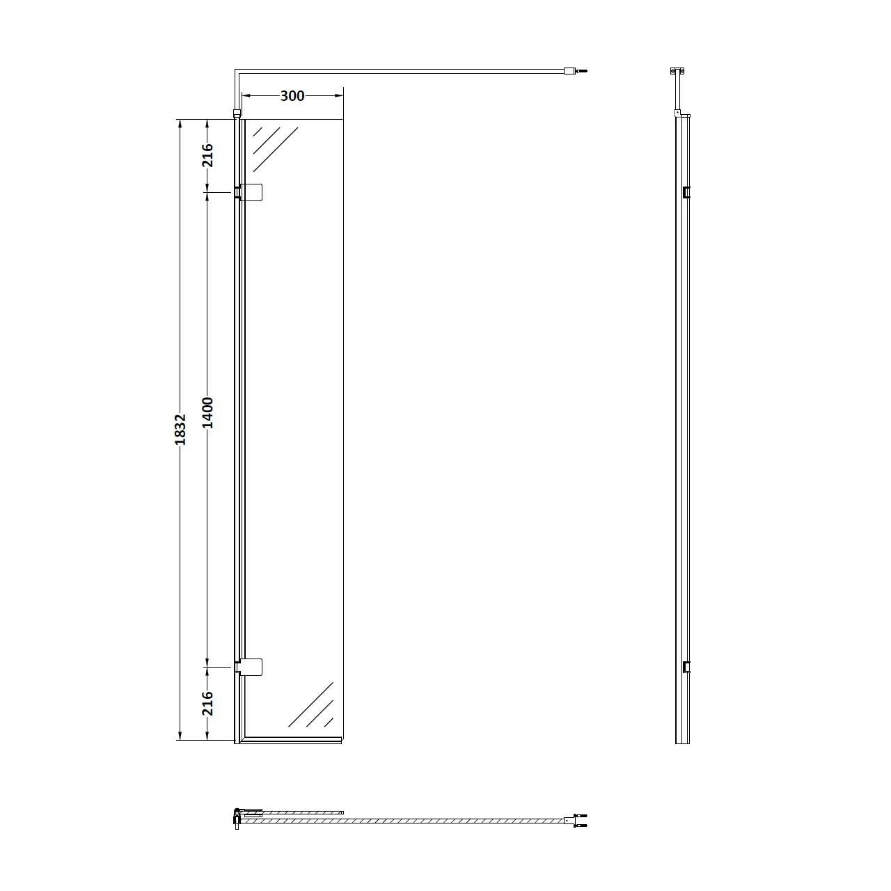 Nuie 300mm X 1850mm Wetroom Hinged Swing Screen - WRS030H - Image 4