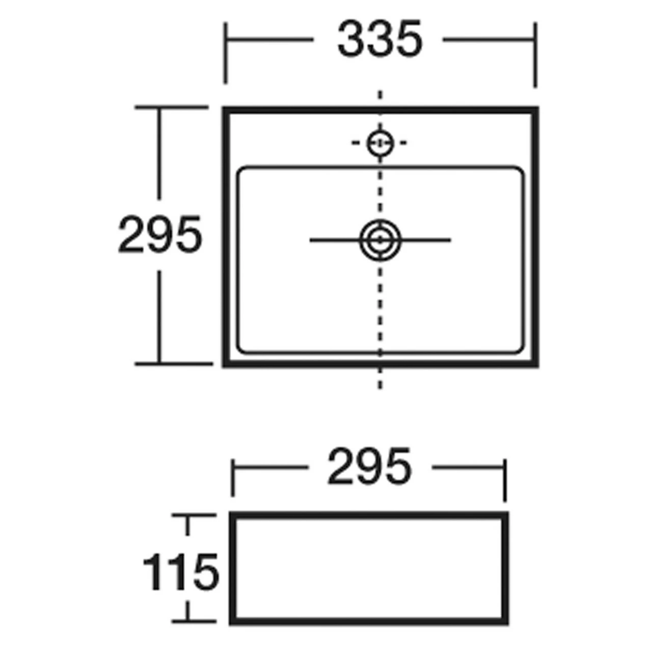 Nuie 335mm Rectangular Counter Top Basin With 1 Tap Hole - NBV106 4 Nuie 335mm Rectangular Counter Top Basin With 1 Tap Hole - NBV106 - Image 2