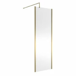Nuie 700mm X 1850mm Wetroom Screen With Brushed Brass Support Bar - WRSCOBB70