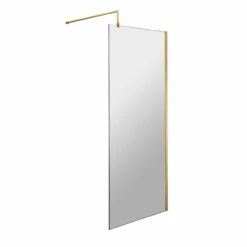 Nuie 760mm X 1850mm Wetroom Screen With Brushed Brass Support Bar - WRSCBB076