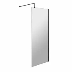 Nuie 760mm X 1850mm Wetroom Screen With Matt Black Support Bar - WRSCBP076