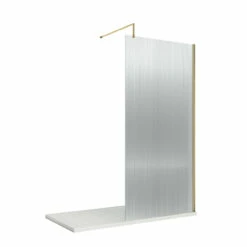 Nuie 800mm X 1850mm Fluted Wetroom Screen With Brushed Brass Support Bar - WRFL18580BB
