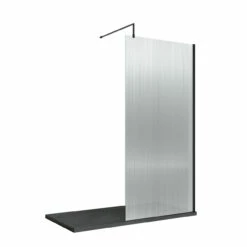 Nuie 800mm X 1850mm Fluted Wetroom Screen With Matt Black Support Bar - WRFL18580BP