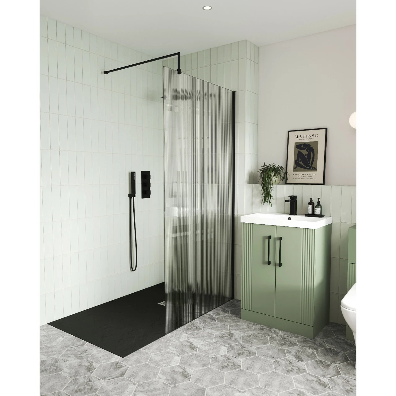 Nuie 800mm X 1850mm Fluted Wetroom Screen With Matt Black Support Bar - WRFL18580BP 5 Nuie 800mm X 1850mm Fluted Wetroom Screen With Matt Black Support Bar - WRFL18580BP - Image 3