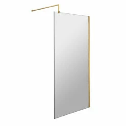 Nuie 800mm X 1850mm Wetroom Screen With Brushed Brass Support Bar - WRSCBB080