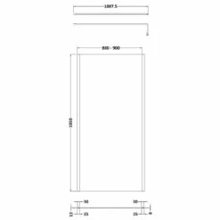 Nuie 900mm X 1850mm Wetroom Screen With Brushed Brass Support Bar - WRSCOBB90 -Bathroom Products Sales Store nuie 900mm x 2000mm wetroom screen with brushed brass support bar wrscobb90 line drawing 05628.1674471869