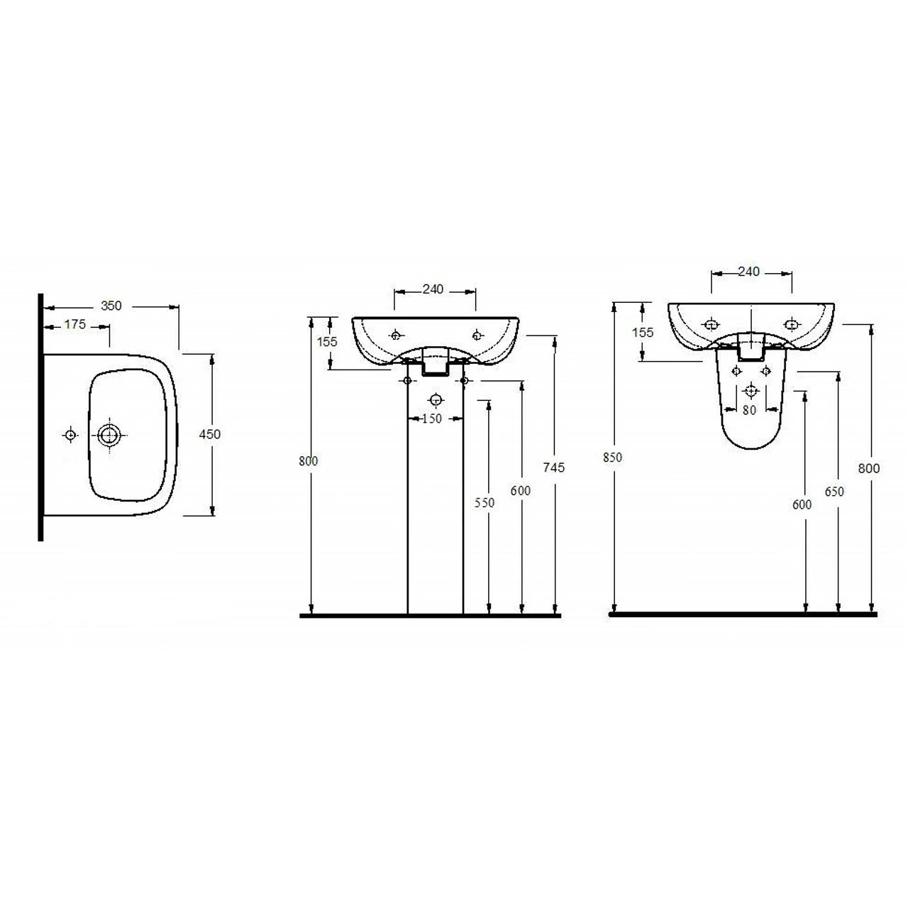 Nuie Ambrose 450mm Basin With 1 Tap Hole And Semi Pedestal - CPC023 - Image 3