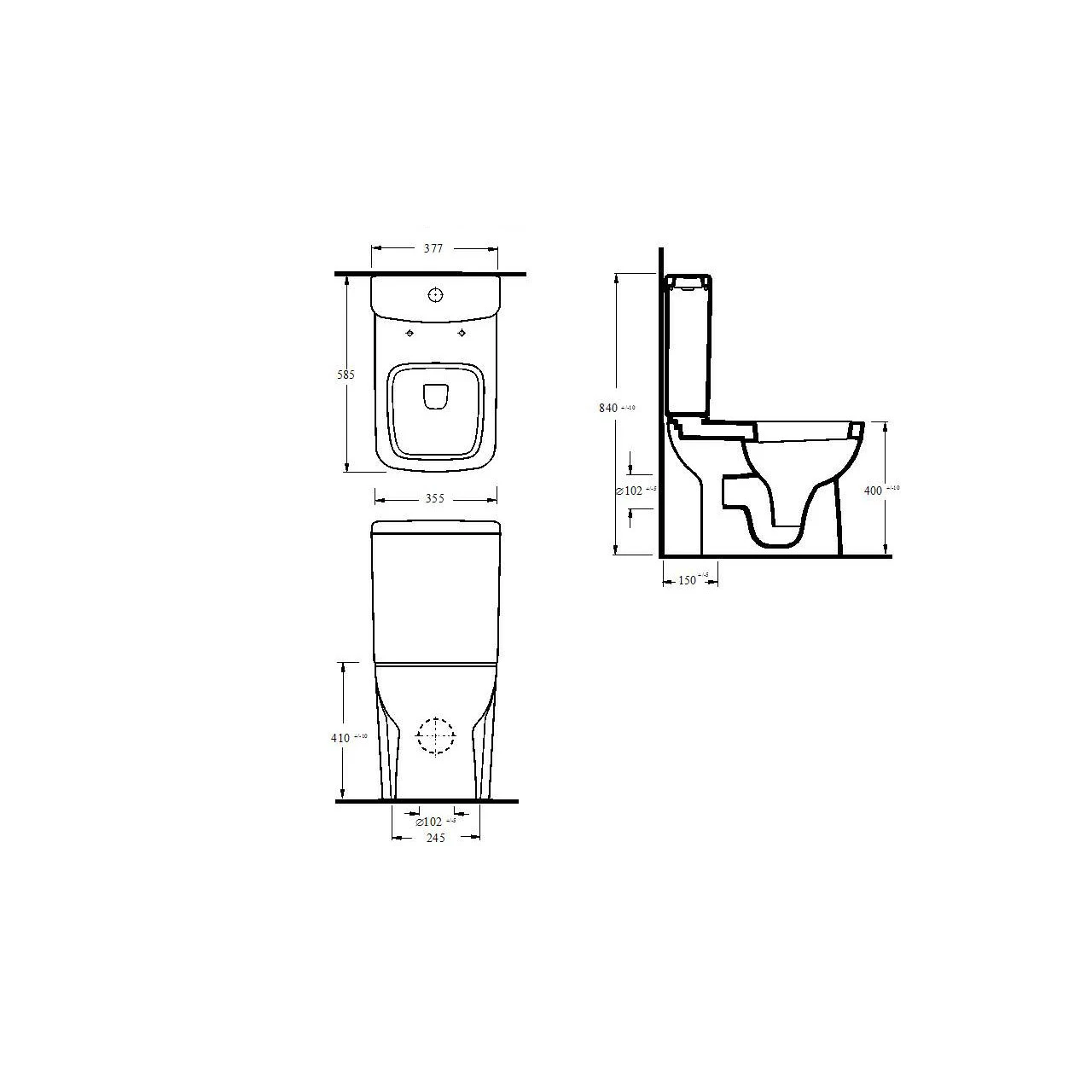 Nuie Ambrose Compact Semi Flush To Wall Toilet Pan And Cistern - CPC020 - Image 3