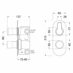 Nuie Arvan Matt Black Twin Concealed Thermostatic Shower Valve With Diverter - ARV4TW02 -Bathroom Products Sales Store nuie arvan matt black twin concealed thermostatic shower valve with diverter arv4tw02 line drawing 09579.1666714276
